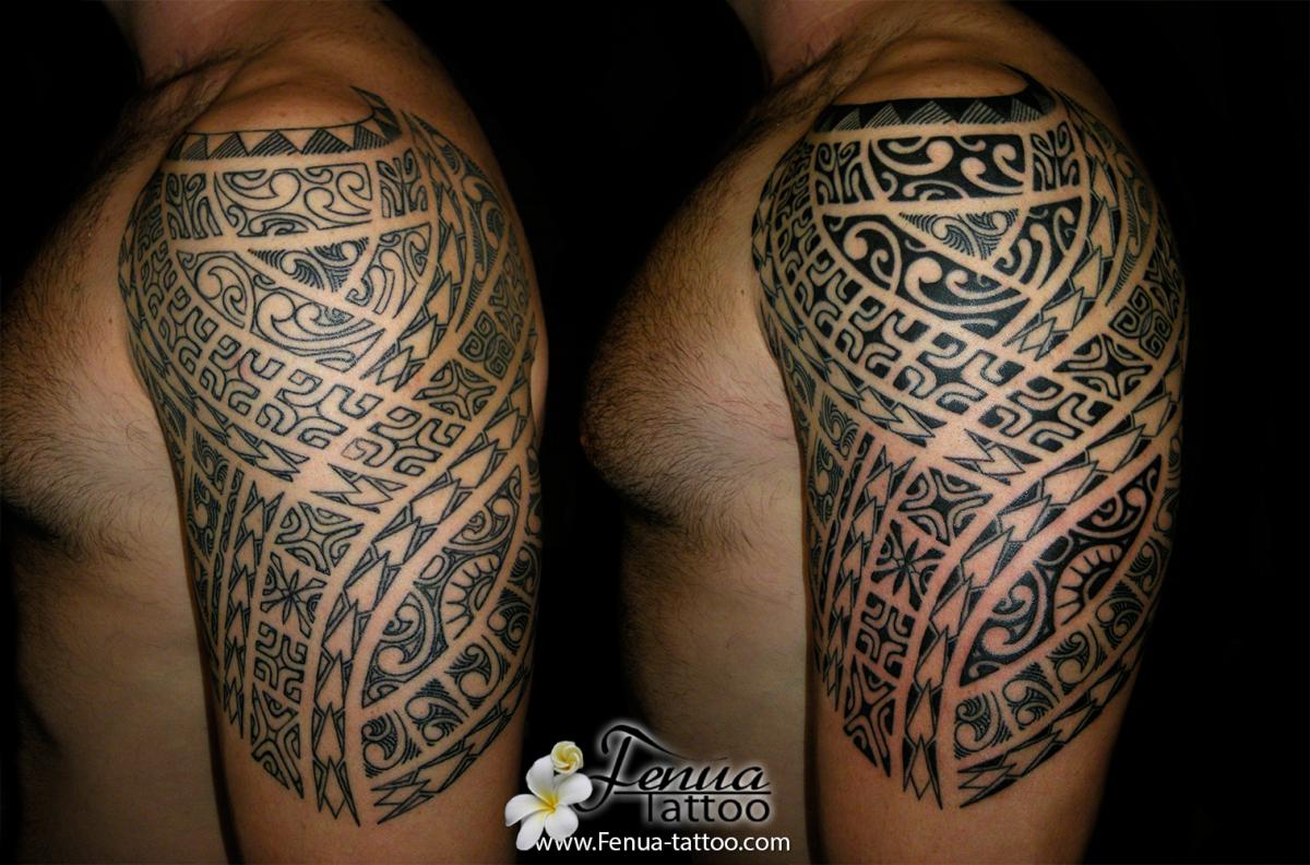 tatouage polynesien homme sur bras epaule et significations